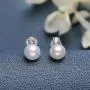7-7.5mm Freshwater Pearl Earrings with Moissanite 925 Sterling Silver Plated 18K White Gold for Women Girls
