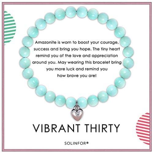 SOLINFOR 30th Birthday Gifts for Women - Amazonite Beads Bracelet - 30 Years Old Jewelry Gift Idea for Her