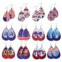 7-12 Pairs American Flag Leather tear drop Earrings for Women Faux Teardrop Earrings Patriotic USA Statement Lightweight Earrings Set for Girl Dangle Lightweight Earrings as Jewelry Gift