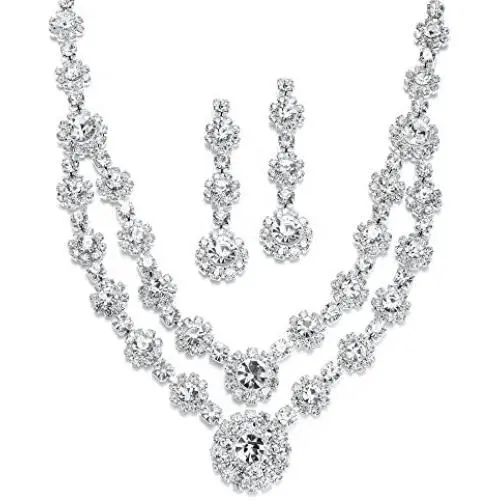 Mariell Silver 2 Row Rhinestone Crystal Necklace and Earrings Set - Prom, Brides and Bridesmaids Jewelry Mariell Silver 2 Row Rhinestone Crystal Necklace and Earrings Set - Prom, Brides and Bridesmaids Jewelry