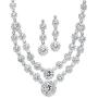 Mariell Silver 2 Row Rhinestone Crystal Necklace and Earrings Set - Prom, Brides and Bridesmaids Jewelry