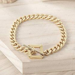 CIUNOFOR Square Toggle Clasp Chain Bracelet Chunky Miami Cuban Link for Women Girls 14K Gold Plated Stainless Steel Vintage Curb Chain
