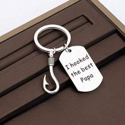 CENWA Papa Keychain Grandpa Fishing Hook Keychain Grandfather Gift I Hooked The Best Papa Keychain