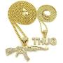 Shiny Jewelers USA Mens ICED Out Machine Gun AK 47 Chopper Thug Life Mob Pendant Chain Necklace Set