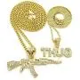 Shiny Jewelers USA Mens ICED Out Machine Gun AK 47 Chopper Thug Life Mob Pendant Chain Necklace Set