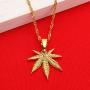 18K Small Cute Hip Hop Gold Plated Men Fashion Plant Weed Leaf Pendant Necklace