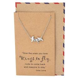Quan Jewelry Mother and Baby Little Birds Necklace for Women, Animal Pendant Gifts for Moms, Mothers Day Family Jewelry with Inspirational Dalai Lama Quote on Greeting Card, Silver Tone