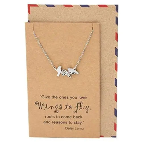 Quan Jewelry Mother and Baby Little Birds Necklace for Women, Animal Pendant Gifts for Moms, Mothers Day Family Jewelry with Inspirational Dalai Lama Quote on Greeting Card, Silver Tone Quan Jewelry Mother and Baby Little Birds Necklace for Women, Animal Pendant Gifts for Moms, Mothers Day Family Jewelry with Inspirational Dalai Lama Quote on Greeting Card, Silver Tone
