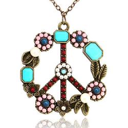 QTMY Fashion Antiwar Peace Sign Long Statement Choker Necklace Jewelry Collar with Pendant Chain for Women