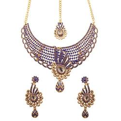 Touchstone Indian Bollywood Intricately Crafted Diamond Look Rhinestone Crystal Colorful Wedding Designer Jewelry Necklace Set in Gold and Silver Tone for Women.