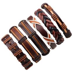 MJartoria Leather Bracelets for Men, Mens Womens Unisex Faux Leather Bracelets Adjustable Braided Multi Cool Wrap Wristbands Cuff Set