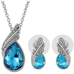 RIZILIA Teardrop Jewelry Set Pendant with 17'' Chain & Stud Earrings Pear Cut Austrian Crystal in White Gold Plated