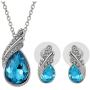RIZILIA Teardrop Jewelry Set Pendant with 17'' Chain & Stud Earrings Pear Cut Austrian Crystal in White Gold Plated