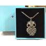 NEOGLORY Jewelry Full of Rhinestone Owl Long Chain Pendant Necklace 2 Colors with Jewelry Box