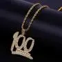 JINAO Hip Hop Iced Out CZ 100 Pendant Necklace with 24'' Stainless Steel Rope Chain for Men