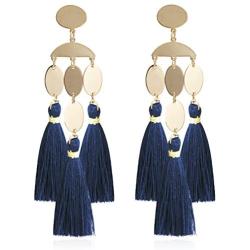 Boho Chic Geomeric Metal with Dangled Color Tassel Long Statement Earrings