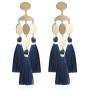 Boho Chic Geomeric Metal with Dangled Color Tassel Long Statement Earrings
