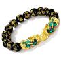 MANRUO Feng Shui Black Obsidian Wealth Bracelet Color Changed Pi Xiu Bracelets Dragon Mantra Bead Bangle Attract Wealth and Good Luck for Men/Women