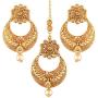 I Jewels Gold Plated Traditional Earrings & Maang Tikka for Women