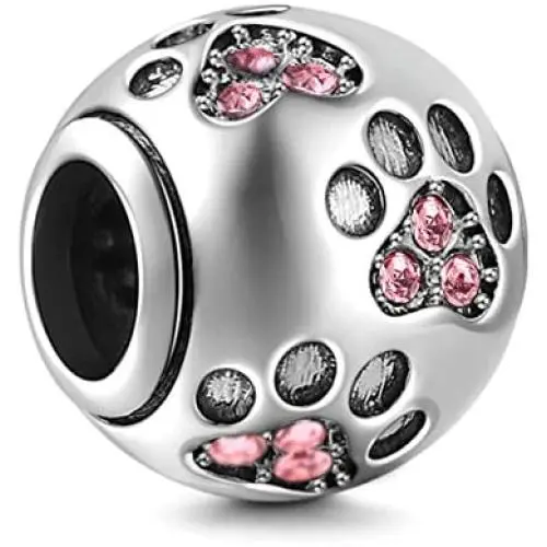 Fit Pandora Charms Bracelet Dog Paw Print 925 Sterling Silver Womens Gift Animal Birthstone Fashion Jewelry Footprint Charm Pet Beads(Pink Crystal) Fit Pandora Charms Bracelet Dog Paw Print 925 Sterling Silver Womens Gift Animal Birthstone Fashion Jewelry Footprint Charm Pet Beads(Pink Crystal)
