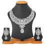 Touchstone Hollywood Glamour Pretty Filigree White Rhinestone Studded Diamond Look Designer Bridal Jewelry hasli Necklace Set for Women in Silver Tone