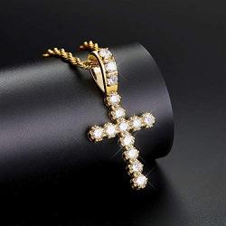 Mens Womens Cross Pendant Necklace with CZ, 18K Gold Plated/Silver Color, 316L Stainless Steel, 18 24 Inches Chain Jewelry Gift