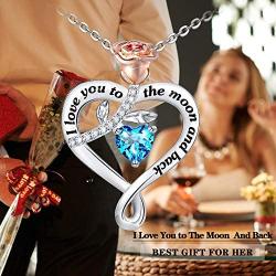 I Love You to The Moon and Back Necklace for Women 925 Sterling Silver Rose Flower Necklace Jewelry Gifts for Women Mom Wife Girls