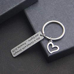 TOGON Christian Keychain She is Clothed with Strength and Dignity Proverbs 31:25 Religious Keychain Faith Jewelry Inspirational Gift for Her