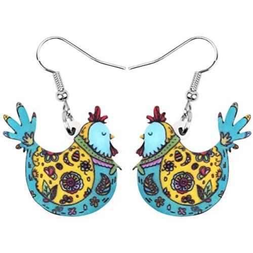NEWEI Acrylic Floral Chicken Hen Earrings Drop Dangle Cute Farm Animal Pet Jewelry For Women Girl Charm