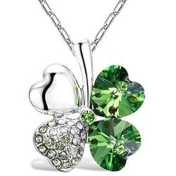 Four Leaf Clover Necklace - Green St.Patricks Day Shamrock Jewelry - Good Luck - Green Clover Necklace, Earrings, Bracelet, Brooch - Crystals and Rhinestones - Mall of Style
