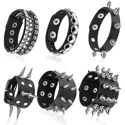 Hicarer 6 Pieces Punk Studded Bracelet Rivets Bracelet Leather Rivets Bracelet Cuff