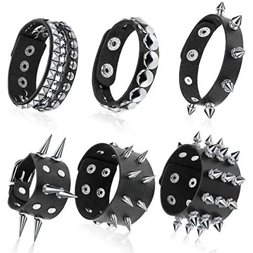Hicarer 6 Pieces Punk Studded Bracelet Rivets Bracelet Leather Rivets Bracelet Cuff Hicarer 6 Pieces Punk Studded Bracelet Rivets Bracelet Leather Rivets Bracelet Cuff