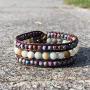 YGLINE Boho Handmade Natural Stone Bead 3 Row Wide Wrap Wrist Statment Bracelet Jewelry Collection