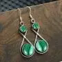 Natural Malachite Earrings for Women Mom Wife 925 Silver Overlay handmade Dangle Earrings