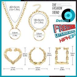 sailimue Women Hip Hop Costume Kit Gold Chain Necklace Bracelet Bamboo Hoop Earrings for Women Men Costume Jewelry Set Punk Rapper Style 80s/ 90s Party Accessories
