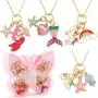 4pcs Pendant Necklaces for Kids Girls Unicorn Rainbow Mermaid Love Heart Starfish Conch Pendants Tiny Gold Plated Play Necklace Jewelry Party Favors Gifts for Little Girls Daughter