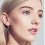 Pear Cut Gemstone and White Topaz Halo Dangle Leverback Earrings in Sterling Silver (18x8mm) Pear Cut Gemstone and White Topaz Halo Dangle Leverback Earrings in Sterling Silver (18x8mm)