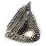 Duel On Jewel Tribal Afghan Baloch Oxidized Antique Finish Big Statement Engraved Metal Cuffs in Gypsy Stones