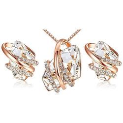 EMESLY 18K Rose Gold Plated Necklace/Earrings; Embellished with Premium Crystals, Nickel & Lead Free, Hypoallergenic Long Lasting Finish; Perfect Jewelry Gift for Women & Girls