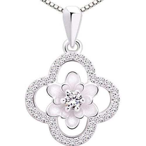 ALOV Jewelry Sterling Silver Four Leaf Clover Cubic Zirconia Pendant Necklace