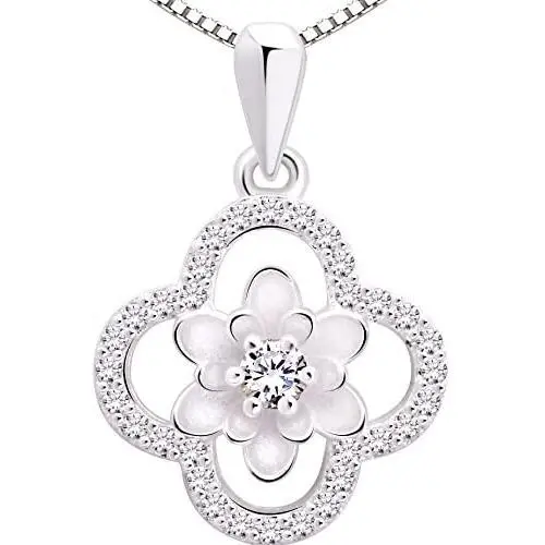 ALOV Jewelry Sterling Silver Four Leaf Clover Cubic Zirconia Pendant Necklace ALOV Jewelry Sterling Silver Four Leaf Clover Cubic Zirconia Pendant Necklace