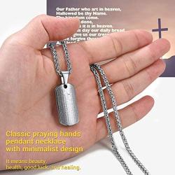 PROSTEEL Lords Prayer Tag Necklace, Stainless Steel Praying Hands Pendant & Chain, Mens Womens Necklace, 22inch-24inch, Come Gift Box