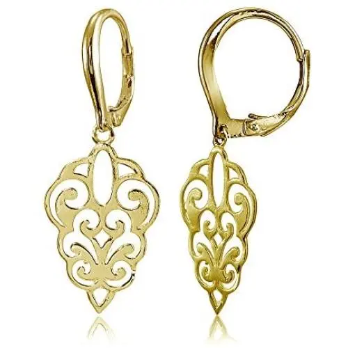 Sterling Silver High Polished Filigree Dangle Leverback Earrings Sterling Silver High Polished Filigree Dangle Leverback Earrings