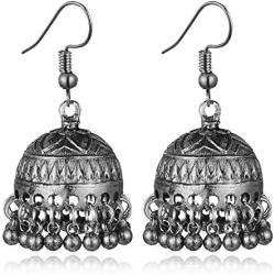 Vintage Ethnic Womens Round Silver Color Earrings Indian Tibetan Jewelry Tribe Bohemia Boho Bell Tassel Earrings