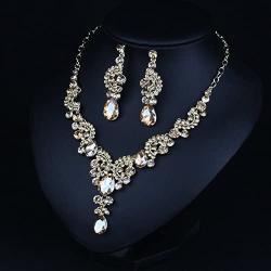 Hamer Prom Costume Jewelry for Women Crystal Choker Pendant Statement Chain Charm Necklace and Earrings Wedding Jewelry Sets for Brides
