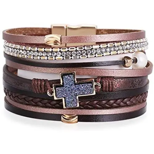 Hutou Cross Leather Bracelets for Women Evil Eye Bracelets for Teen Girls Birthday Gifts Boho Jewelry Hutou Cross Leather Bracelets for Women Evil Eye Bracelets for Teen Girls Birthday Gifts Boho Jewelry
