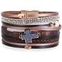 Hutou Cross Leather Bracelets for Women Evil Eye Bracelets for Teen Girls Birthday Gifts Boho Jewelry