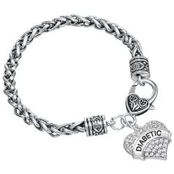 My Shape Diabetic Awareness Charm Clear Crystal Heart Bracelet Medical Alert Jewelry for Women