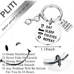 PLITI Optometrist Gifts Eat Sleep Fix Eyes Repeat Keychain Optician Gift Ophthalmologist Gift Eye Doctor Gift Ophthalmology Gift Optometry Graduation Jewelry OD Charm