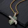 TOPGRILLZ Iced Out Pendant US Dollar Money Style 14K Gold Plated Cubic Zircon Necklace for Men Women Hip Hop Rock Jewelry Gifts